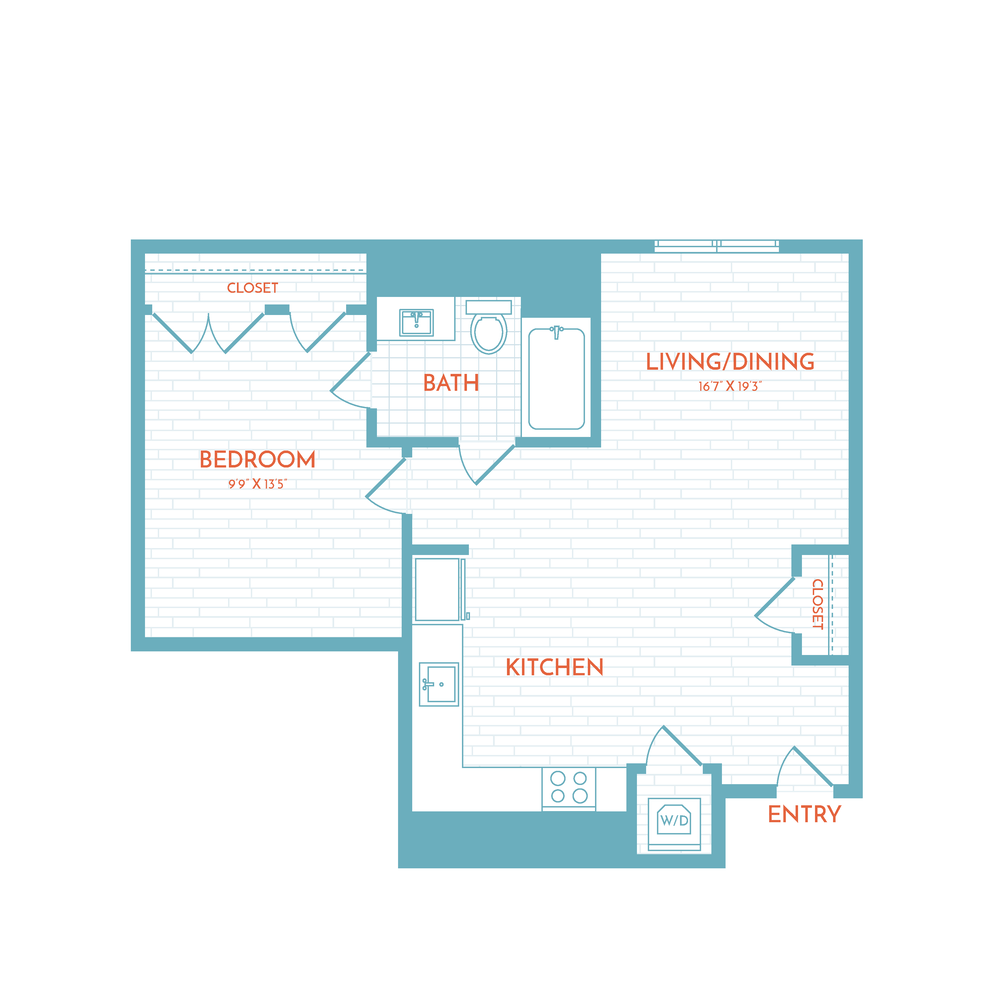 Floor plan layout diagram for A4.1 | 1 Bed | 1 Bath